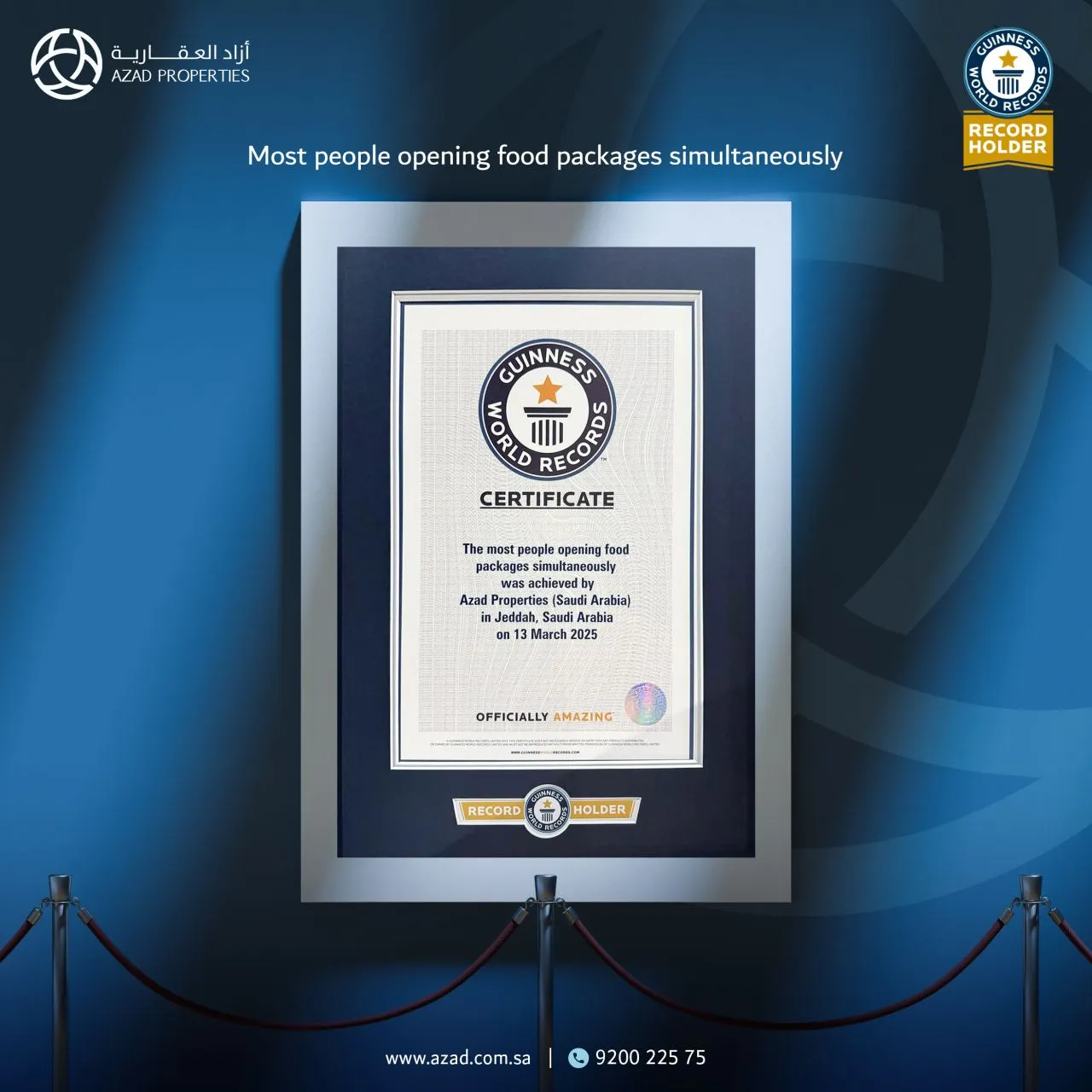 Azad Properties has successfully set a new world record in the Guinness World Records.